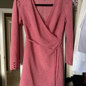 Topshop Pink Long Sleeve Wrap Dress